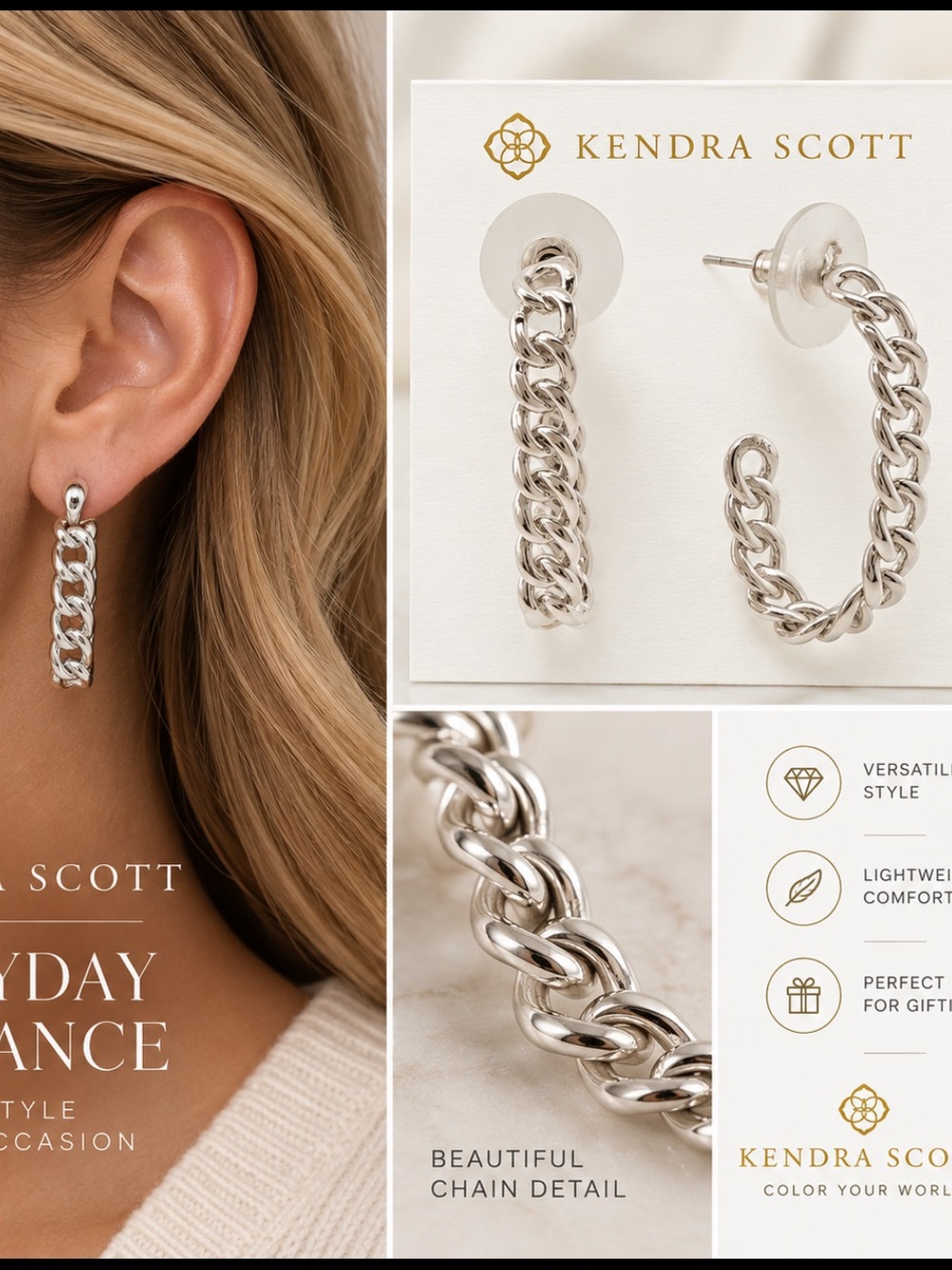 Kendra Scott Silver Chain Link Hoop Earrings